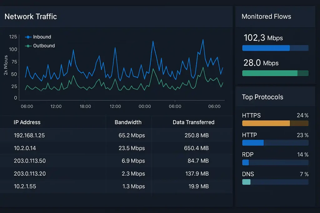 چرا شبکه سازمانی شما کند است؟ دلایل و راهحلهای بهینهسازی سرعت شبکه 5 تحلیل ترافیک شبکه