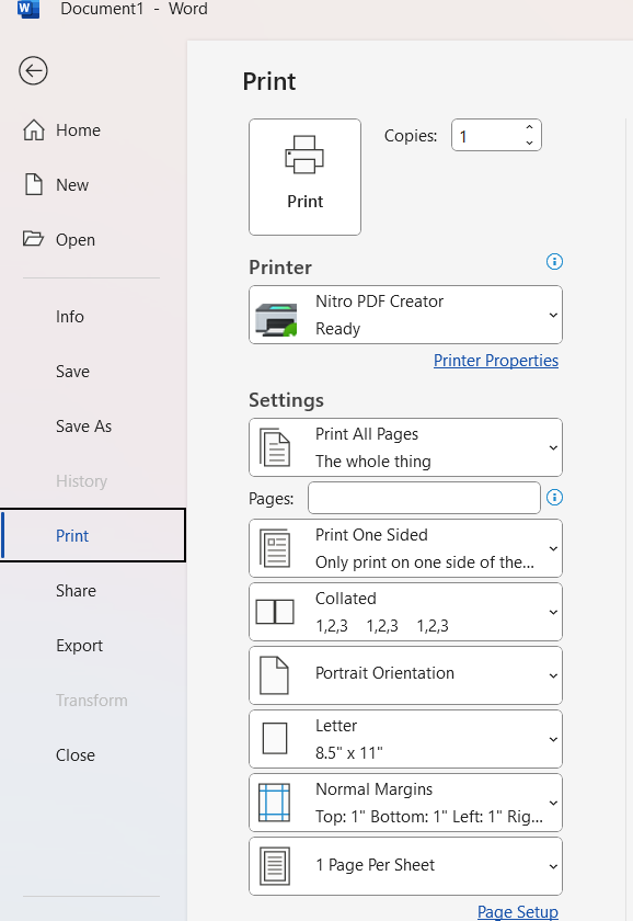 پرینت گرفتن در word