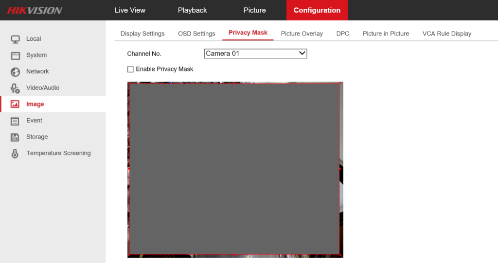 فعال سازی privacy masking در هایک ویژن