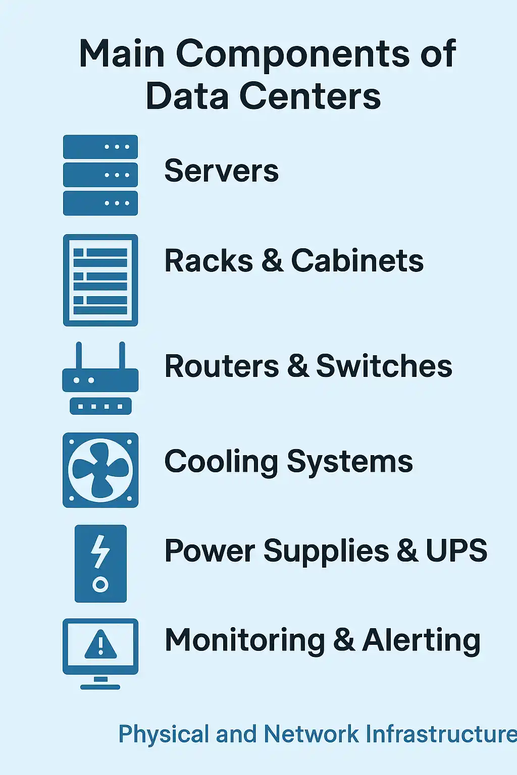 اجزای اصلی دیتاسنتر (زیرساخت فیزیکی و شبکه‌ای)