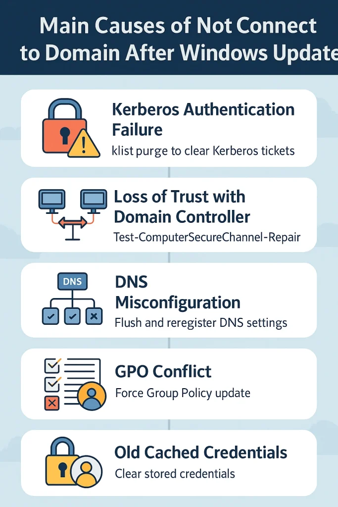 دلایل اصلی عدم اتصال به Domain پس از به‌روزرسانی ویندوز