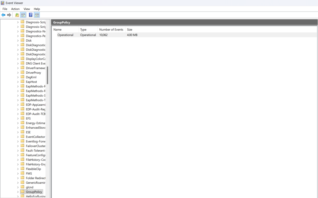 بررسی خطاهای Group Policy با Event Viewer