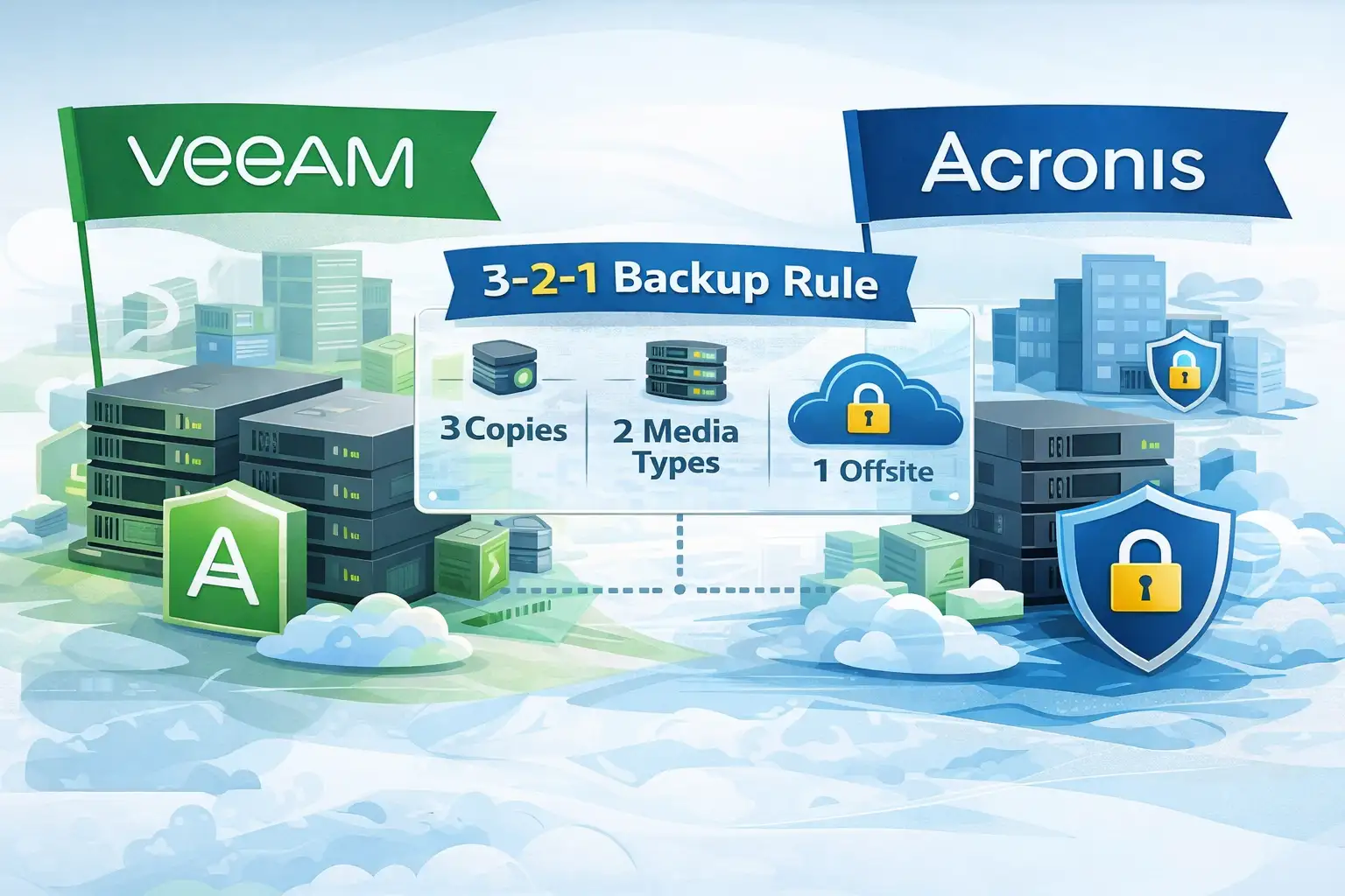 استراتژی پشتیبان‌گیری ۳-۲-۱ در محیط‌های مجازی؛ مقایسه Veeam و Acronis برای حفاظت از دیتاسنتر Hyper-V